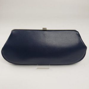 Vintage Navy Clutch Handbag 1960s Faux Leather